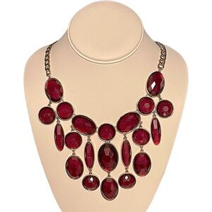Unbranded Goldtone Statement Bib Necklace Red Faceted Stones